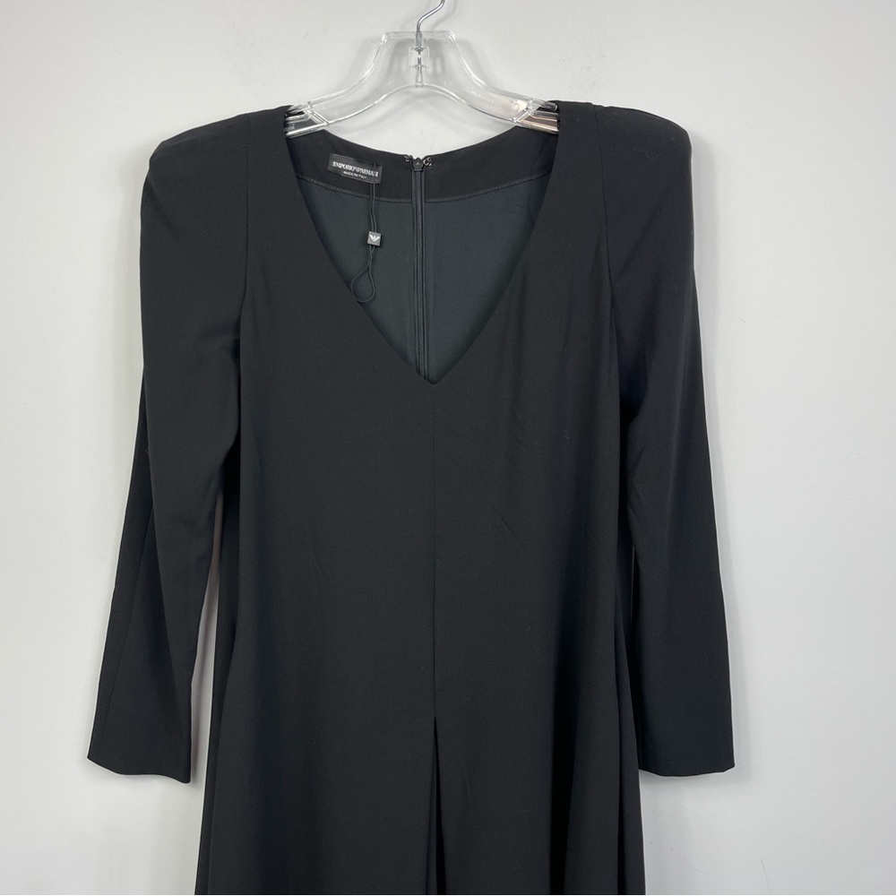 EMPORIO ARMANI Italy Wool Black V-Neck Romper Jumpsuit Dress Padded Shoulders 40 - Picture 9 of 15
